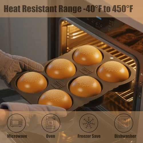 Set of 5 Silicone Hamburger Bun Mold, 4/6/9 Cup Silicone Hotdog Bun Pan with Spatula Brush, Mini Baguette Pans Bread Baking Pan for Homemade Hamburger Buns