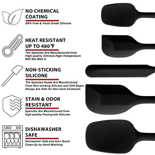 Anaeat Silicone Spatula Set of 5 - Seamless One-Pieces Design, Non-Stick Rubber Spatulas Kitchen Scraper Flexible for Easy Baking, Cooking, Scraping & Mixing, Heat Resistant & Dishwasher Safe - color: 5 Pcs Spatulas (Black), size: Essential Spatula Set