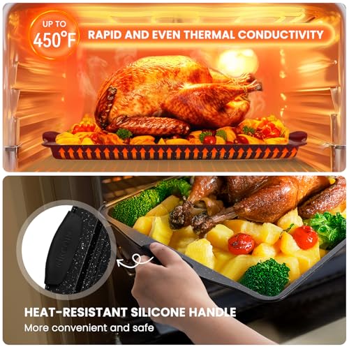 Kikcoin 22 PCS Nonstick Baking Pans Set, Stackable Bakeware Sets with Silicone Handles, 450°F Oven Safe Baking Sheet set, Easy Release Cookie Sheets for Baking, Black - color: Black