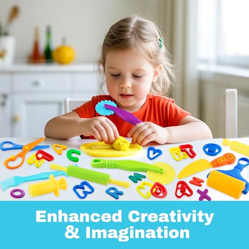 Dough Tools 35pcs Dough Tools Play for Kids Clay Accessories with Rolling Pins,Letter Cutters,Roller,Safety Scissors,Plastic Knife - color: Letter