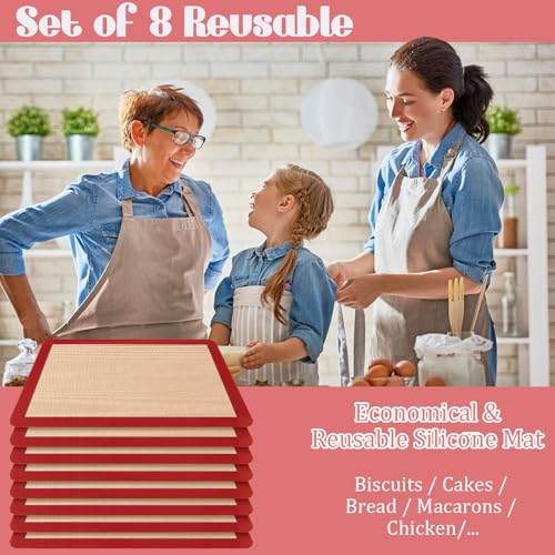 Nuanchu 8 Pcs Silicone Baking Mat Non-stick Baking Half Sheet, Red - color: Red