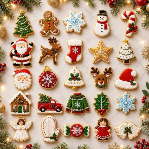Christmas Cookie Cutters Set, 25 Stainless Steel Holiday Shapes - style: Style1