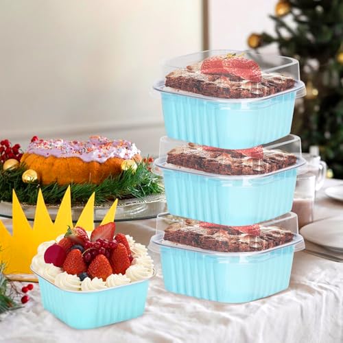 100Pack 5oz Blue Mini Cake Pans with Lids Baking Cups Aluminum Foil Pans Tins, Individual Dessert Cups Containers for Sales,Party,Picnics - color: Blue