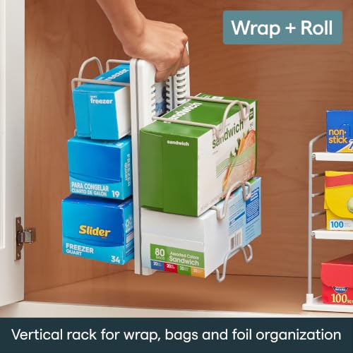 YouCopia WrapStand, Adjustable Kitchen Wrap, Foil and Bag Box Organizer for Kitchen Cabinet and Pantry Storage, White