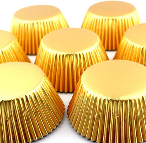 200 Pcs Standard Foil Cupcake Liners Paper Baking Muffin Cups - color: Gold