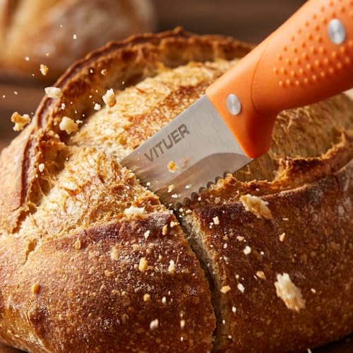 VITUER Bread Knife with Cover, 8 inch Serrated Bread Knife for homemade bread, Bread Cutter Ideal for Slicing Homemade Bread, Bagels, Cake (8-Inch Blade with 5-Inch Handle) (Pack of 2) - size: 8" (Pack of 2)