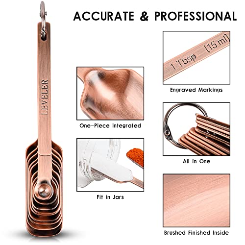 Measuring Cups and Spoons Set, Copper Measuring Cups and Spoons Set for Dry & Liquid, Metric&US 7 Stainless Steel MeasureR Cup&9 Spoon Leveler & Measure Enquivalents for Kitchen & Baking - color: Copper