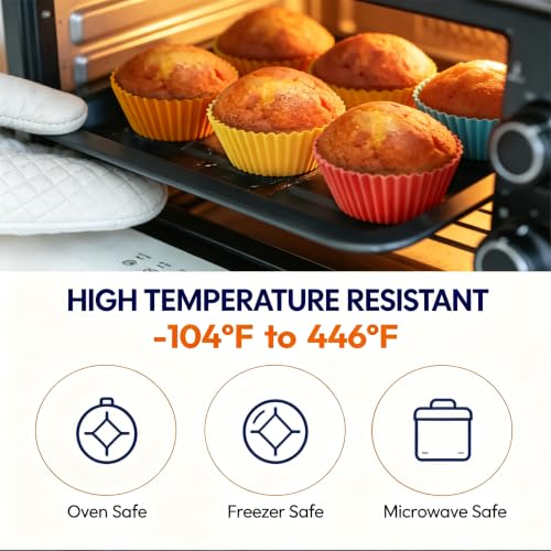 Reusable Silicone Baking Cups, 12 Pack Non-Stick Muffin Liners