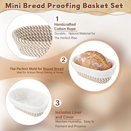 6 Set Mini Banneton Basket for Sourdough Bread Proofing, Brown - color: Brown, size: 6.9 x 4.53 x 2.36 Inches