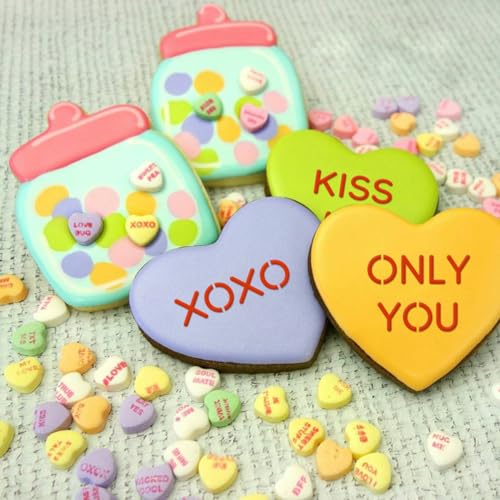 6in Hearts Love Cookie Stencils for Royal Icing, Valentine Stencils for Sugar Cookie, 16 Pcs Assorted Sizes Heart Shapes Conversation Words Rose Stencils for Baking Drawing Dessert Coffee Decoration - style: Hearts Style 2