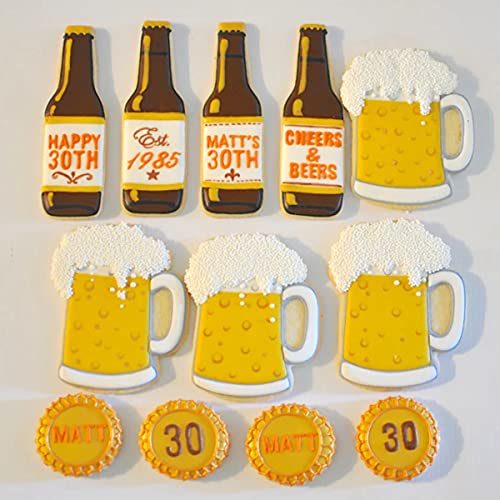 Beer Themed Cookie Cutters Stainless Steel, Baby Brewing Beer Set Mug Bottle Onesie Rattle Baby Bottle Photo Plaques Dough Fondant Biscuit Molds for Baby Shower - color: Beer