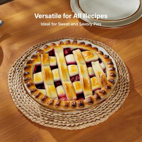 9 Inch Ceramic Pie Pan, Fluted Baking Dish with Brown Glaze Rim, Oven Safe - color: Creamy White, size: 9 inch