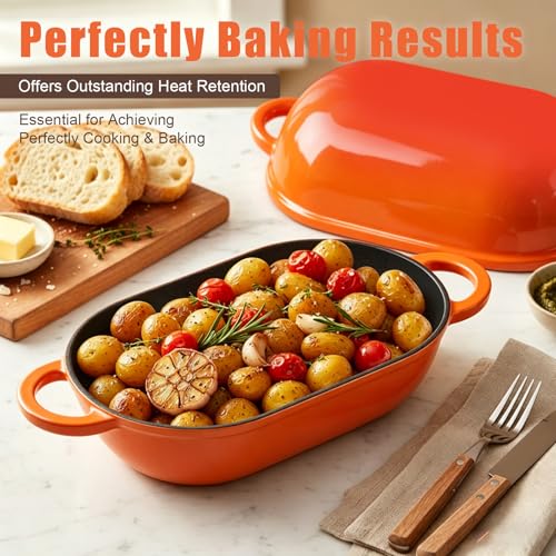 2.5 QT Enameled Cast Iron Sourdough Bread Oven, Loaf Pan with Lid - color: Orange, size: 2.5 QT