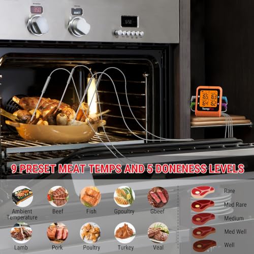 TempPro TempSync 650ft Bluetooth Meat Thermometer with 4 Color-Coded Probes - style: 4 Probes