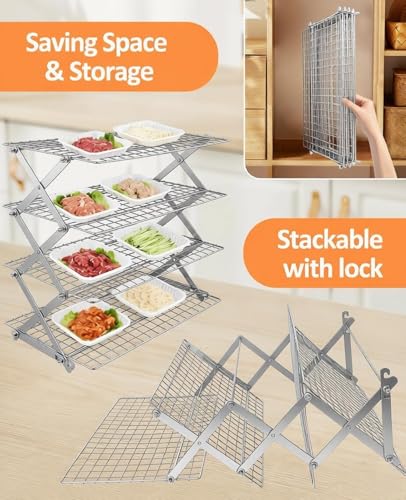 4 Tier Collapsible Cooling Rack, 2/3/4-Tier Upgraded,Adjustable ＆ Stackable Baking Rack, 5 Modes Cooling Racks for Cooking and Baking, Roasting ＆ Grilling Gifts for Picnic Party - color: B4-white