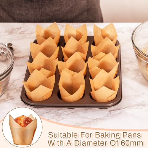 Motiskyy 300 Pcs Jumbo Tulip Muffin Liners for Baking, Light Brown - color: Light Brown