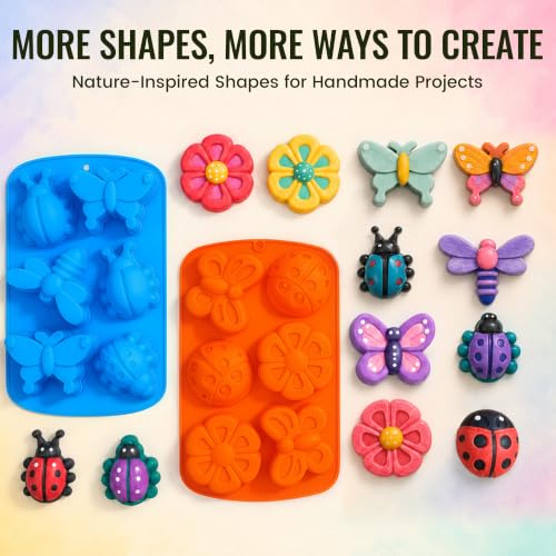 SJ Silicone Molds for Crafts, 2 Pack Butterfly and Insect Soap Molds - color: Orange+Blue / Dragonfly+Butterfly+Ladybug