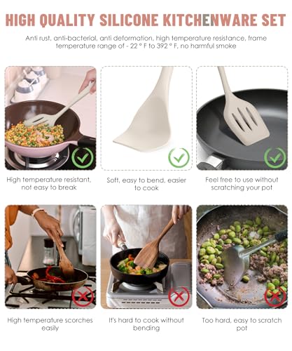 Khaki Kitchen Utensils Set-12 Pieces Silicone Cooking Utensils Set - color: Khaki