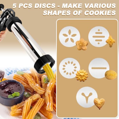 3-in-1 Churro Maker Kit, Stainless Steel Cookie Press Gun