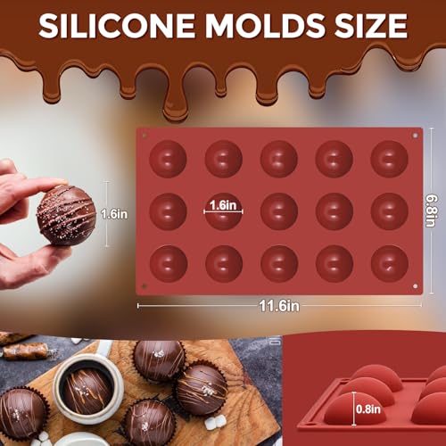 Semi Sphere Silicone Molds, Sphere Chocolate Mold 15-Cavity Small Half Sphere Round Silicone Molds for Making Jelly, Cake, Chocolates Bombs 2 Pack - color: 1.6" Small: 2 PCS, size: Semi Sphere