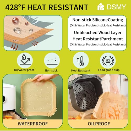 150 PCS Air Fryer Disposable Paper Liners,8 Inch Square Parchment Disposable Paper Liner for 5-8QT Air Fryer,Baking, Roasting and Microwave, Non-Stick Airfryer Accessories1