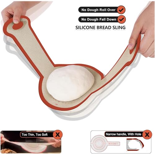 Silicone Bread Sling, 2Pcs Silicone Baking Sling with Longer Handles, Non-Stick & Easy Clean Dutch Oven Baking Mat to Transfer SourDough Easily, Reusable Bread Mat Set - color: 2 Pcs Red Round