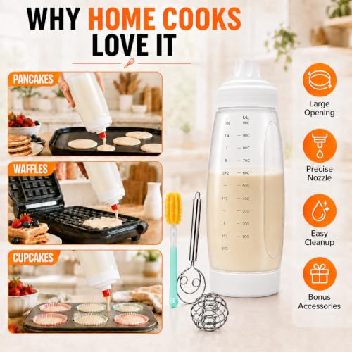 2 Pack Pancake Batter Dispenser Bottle Kit (2 Pack-White) - color: 2 Pack-White