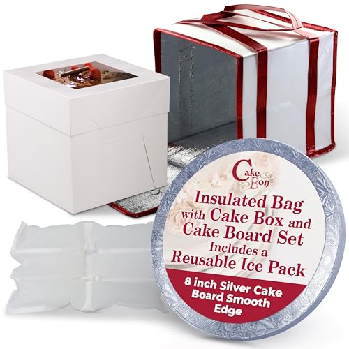 Cakebon 8" Cake Box Drum Insulated Bag Silver Round Smooth 1Pack - size: 8 inch, style: Silver - 4 Pack