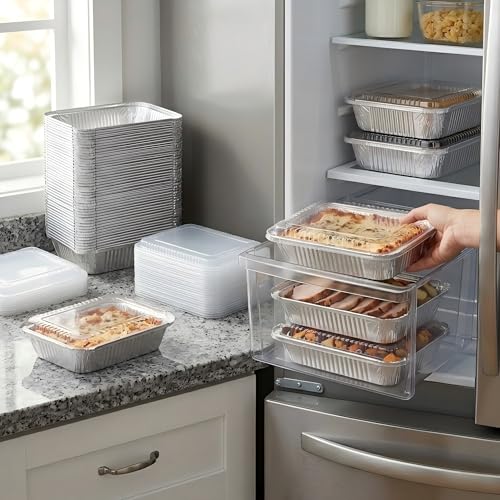 50 Pack Aluminum Foil Pans with Clear Lids, 8.3"x6.2", 2.25 LB - size: 50 Pack, style: Pans with Clear Lids