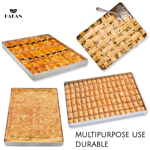 Hakan Aluminum Half Sheet Baking Pan 14x18-inch, 2.2lbs Weight, Thick Rust-Free Bakeware, Warp Resistant Food Grade Aluminum Baking Tray, Cookie Sheet Oven Tray, Heavy-Duty Baklava Tray, Silver