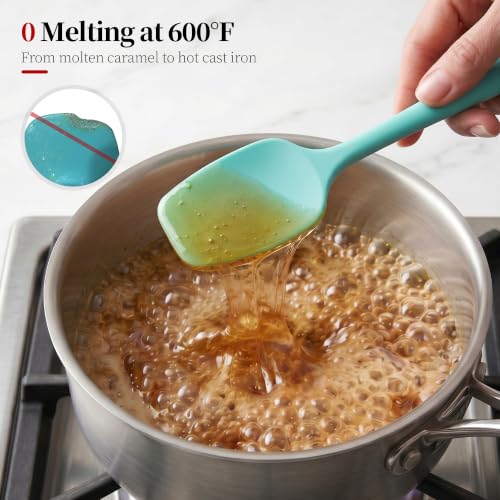 600ºF Heat Resistant Silicone Spoon Spatula Set of 3, Aqua Sky - color: (1) Aqua Sky, size: 3 Spoon Spatulas
