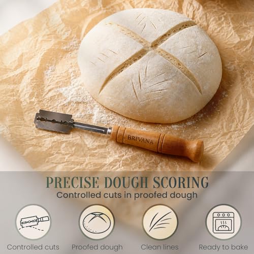 Bread Lame for Sourdough, Beech Wood Bread Scoring Tool with Protective Cover and 5 Replacement Blades
