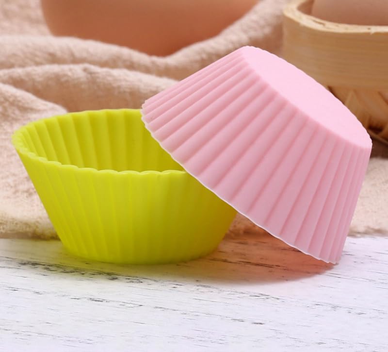 AKOAK Reusable Silicone Non-stick Baking Cups, Cake Molds, Kitchen Baking Cooking Accessories, DIY Cake Making Tools - Pack of 10 (Green) - color: Green