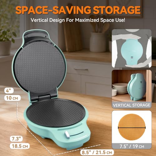 Baker's Friend Waffle Cone Maker Machine with Browning Control, 7.5” Ice Cream Cone Maker, Cone Roller & Bowl Press Included,Thin Waffle Maker Crispy, Nonstick Waffle Bowl Maker,Aqua