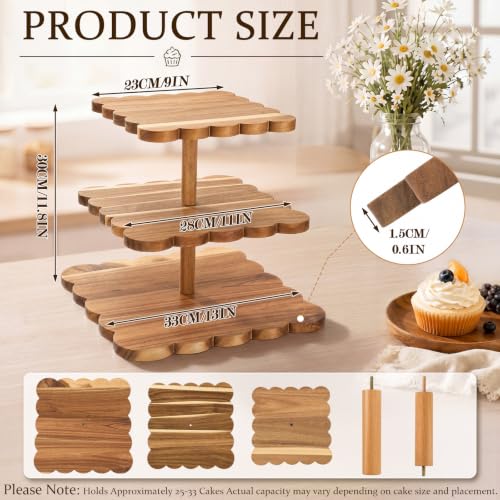 Novabright 3 Tier Scalloped Cupcake Stand for Wedding Birthday, Square