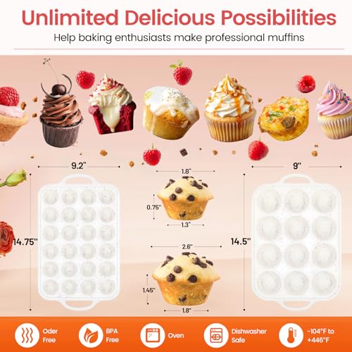 Silicone Muffin Pan with Metal Reinforced Frame - 12 Cups Muffin Pan With 24 Cups for Homemade Muffins, Cupcakes, Oven and Dishwasher Safe - Set of 2, Rainbow Dots - size: Standard+Mini