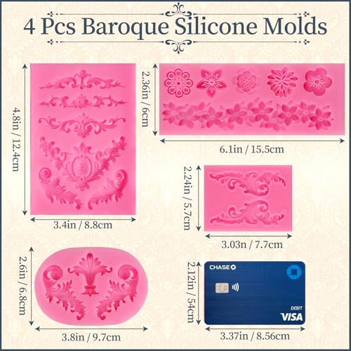 Baroque Silicone Mold, 4 Pcs Scroll Border Lace Filigree Molds Set - color: Baroque
