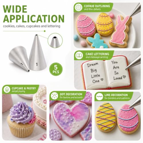 5 Pcs #1 Piping Tips,Stainless steel