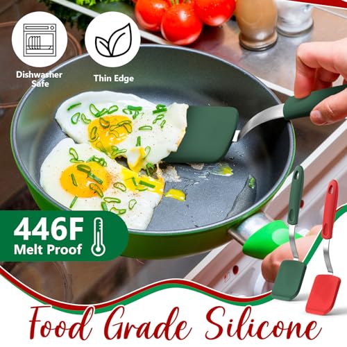 2Pcs Mini Silicone Cookie Brownie Spatula, Solid Flat, Red, Green - color: Red, Green, style: Solid Flat