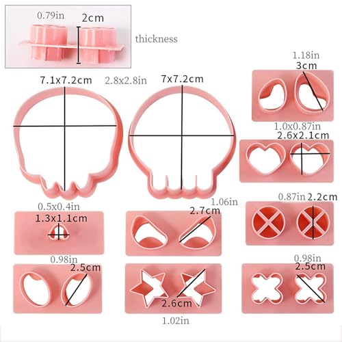 10Pcs DIY Skull Cookie Cutters Halloween Mix Match Face Embossing Molds - color: Halloween P-10