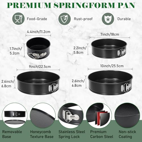 4 Pack Springform Pan Set 4, 7, 9,10 Inch Nonstick Baking Mold Cheesecakes - size: 4", 7", 9", 10" - 4 Pack Cake Pan Set