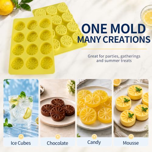 2Pcs Lemon Silicone Mold for Ice Cube, 12-Cavity 3D Lemon Shape Fruit Silicone Mold for Chocolate, Ice, Candy, Mousse Cake - color: 12-cavity small lemon shaped mold