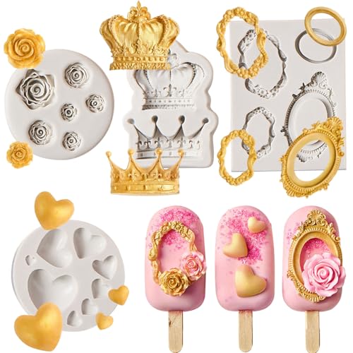 JOERSH Silicone Vintage Baroque Fondant Mold Set, 4Pcs - style: Royal