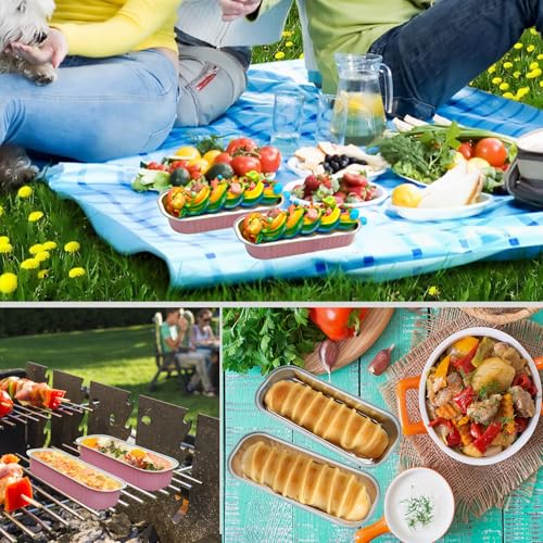 50 Pack Mini Cake Pans with Lids and Spoons, Mini Loaf Baking Pans 6.8oz, Small Disposable Aluminum Foil Loaf Pans, Rectangular Baking Containers for Party and Picnics, Cheesecake Pans (Pink) - color: Pink