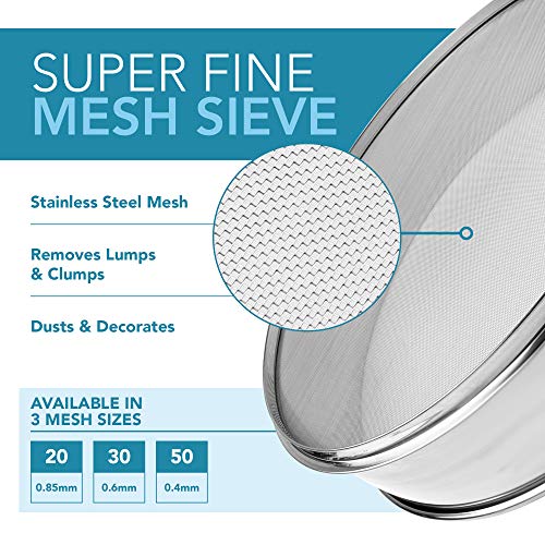 Vollum Stainless Steel Flour Sifter Fine Mesh Baking Sieve - size: 8" Dia. x 2.5" High