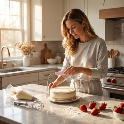 Stainless Steel Adjustable Cake Leveler, Double Wire Cake Cutter Slicer with 9 Positions, Stable Base for Even Cutting, Ideal for Layer Cakes, Baking and Decorating Tool