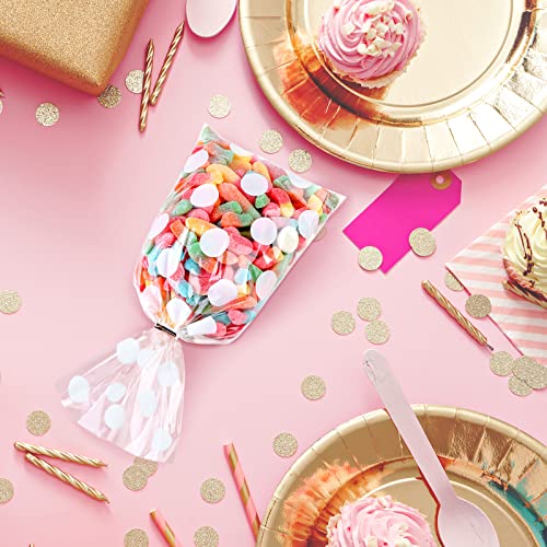 Aodaer 100 Pieces 10.6 x 5.1 In White Cellophane Bags Plastic Candy Gift Bag Cellophane Treat Bags with Twist Ties Stripes Polka Dot Printed Pattern Goodie Bag for Birthday Weddings Party Favors - color: White