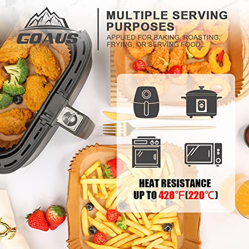 GOAUS Air Fryer 100pcs Square Paper Liners Disposable for 2 to 5 Qt Basket, 6.3 inch Unbleached Non-stick Oil-proof Parchment Paper - size: 6.3''Square 100 Pcs
