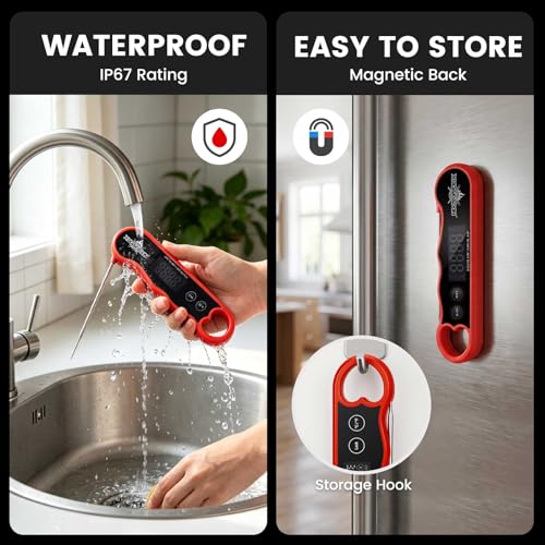 0.3s Fast Read Meat Thermometer – USB-C Rechargeable,Red - color: Red
