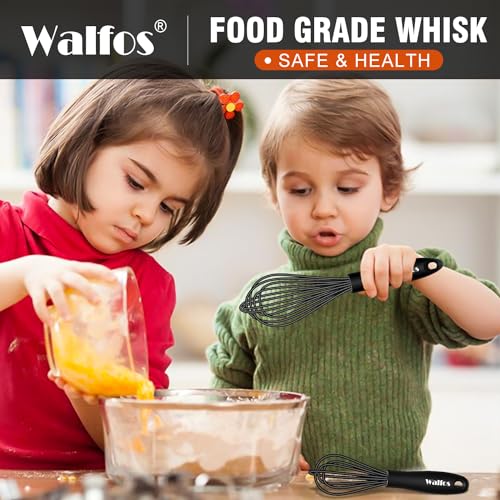 Walfos Silicone Whisk,7+9in Mini Whisk,BPA Free,Small Whisks for Non-Scratch,Heat Resistant (450°F) Nice for stirring individual eggs and mixing small amounts of powder and sauce.Dishwasher Safe.Black - color: Black